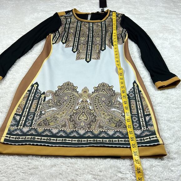 Bocetto long sleeved wiggle sheath dress in mustard, white and black, small - Picture 4 of 12